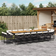 vidaXL 17 részes fekete polyrattan kerti étkezőgarnitúra párnákkal kerti bútor