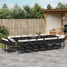 vidaXL 17 részes fekete polyrattan kerti étkezőgarnitúra párnákkal kerti bútor