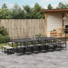vidaXL 17 részes fekete polyrattan kerti étkezőgarnitúra párnákkal kerti bútor