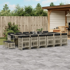 vidaXL 17 részes szürke polyrattan kerti étkezőgarnitúra párnákkal kerti bútor