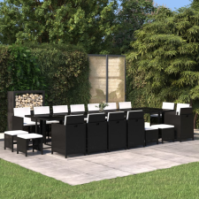 vidaXL 19 részes fekete polyrattan kerti étkezőgarnitúra párnákkal kerti bútor