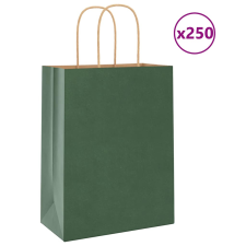vidaXL 250 db zöld kraft papírzacskók fogantyúkkal 21x11x28 cm ajándéktasak