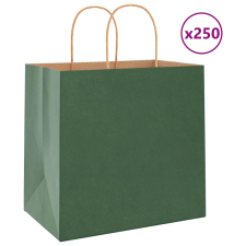 vidaXL 250 db zöld kraft papírzacskók fogantyúkkal 26x17x25 cm ajándéktasak