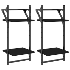 vidaXL 2 db 2-szintes fekete falipolc rúddal 30x25x65 cm (836253) bútor