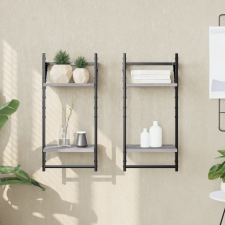 vidaXL 2 db 2-szintes szürke sonoma tölgy falipolc rúddal 30x25x65 cm bútor