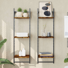 vidaXL 2 db 3 szintes füstölt tölgyszínű fali polc rúddal 30x25x100 cm bútor