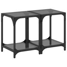 vidaXL 2 db acél dohányzóasztal fekete üveglappal 30 x 30 x 40 cm bútor
