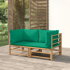 vidaXL 2 db bambusz kerti sarokkanapé zöld párnával kerti bútor