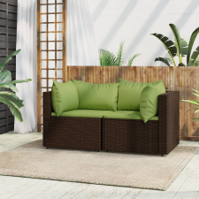 vidaXL 2 db barna polyrattan kerti sarokkanapé párnákkal kerti bútor