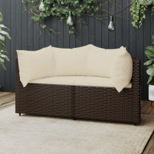 vidaXL 2 db barna polyrattan kerti sarokkanapé párnákkal kerti bútor