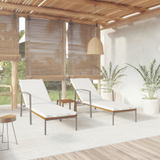 vidaXL 2 db barna polyrattan napozóágy asztallal kerti bútor