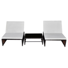 vidaXL 2 db barna polyrattan napozóágy asztallal (43068) kerti bútor