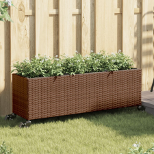 vidaXL 2 db barna polyrattan növénytartó kerékkel 107x32x38 cm kerti tárolás