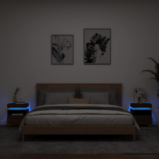 vidaXL 2 db barna tölgy éjjeliszekrény LED-fényekkel 40x39x48,5 cm bútor