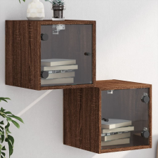 vidaXL 2 db barna tölgy színű éjjeliszekrény üvegajtókkal 35x37x35 cm bútor