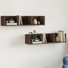 vidaXL 2 db barna tölgyszínű szerelt fa faliszekrény 75x18x16,5 cm bútor