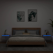 vidaXL 2 db betonszürke fali éjjeliszekrény LED-világítással bútor