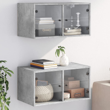 vidaXL 2 db betonszürke faliszekrény üvegajtókkal 68,5 x 37 x 35 cm bútor