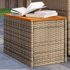 vidaXL 2 db bézs polyrattan és tömör fa kerti kisasztal 55x34x37 cm kerti bútor