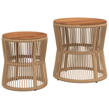 vidaXL 2 db bézs polyrattan kerti kisasztal fa asztallappal (366293) kerti bútor