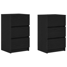 vidaXL 2 db fekete éjjeliszekrények 3 fiókkal 39x35x65 cm (861340) bútor