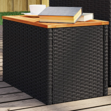vidaXL 2 db fekete polyrattan és tömör fa kerti kisasztal 55x34x37 cm kerti bútor