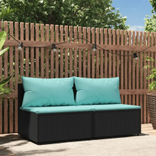 vidaXL 2 db fekete polyrattan kerti középső kanapé párnákkal kerti bútor