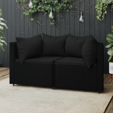vidaXL 2 db fekete polyrattan kerti sarokkanapé párnákkal kerti bútor