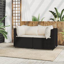 vidaXL 2 db fekete polyrattan kerti sarokkanapé párnákkal kerti bútor