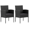 vidaXL 2 db fekete polyrattan kerti szék fekete párnákkal