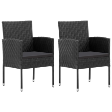 vidaXL 2 db fekete polyrattan kerti szék fekete párnákkal kerti bútor