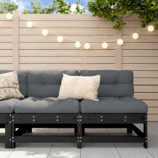 vidaXL 2 db fekete tömör fenyőfa középső kanapé párnákkal kerti bútor