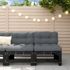 vidaXL 2 db fekete tömör fenyőfa középső kanapé párnákkal kerti bútor