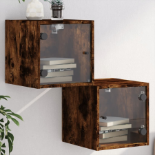 vidaXL 2 db füstös tölgy színű éjjeliszekrény üvegajtókkal 35x37x35 cm bútor