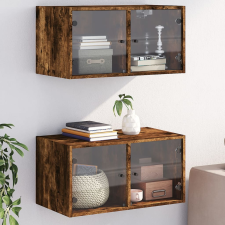 vidaXL 2 db füstös tölgy színű faliszekrény üvegajtókkal 68,5x37x35 cm bútor