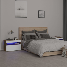 vidaXL 2 db füstös tölgyszínű éjjeliszekrény LED fényekkel 60x35x40 cm bútor