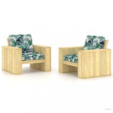 vidaXL 2 db impregnált fenyőfa kerti szék levélmintás párnákkal kerti bútor