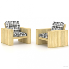 vidaXL 2 db impregnált fenyőfa kerti szék szürke kockás párnákkal kerti bútor