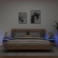 vidaXL 2 db kézműves tölgy éjjeliszekrény LED-fényekkel 40x39x48,5 cm bútor
