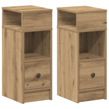 vidaXL 2 db kézműves tölgy színű éjjeliszekrény fiókkal 25x31x66 cm (858631) bútor