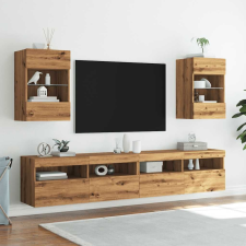 vidaXL 2 db kézműves tölgy színű fali TV-szekrény LED-del 40x30x60,5cm bútor
