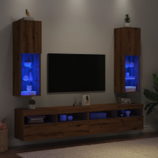 vidaXL 2 db kézműves tölgy TV-szekrény LED-lámpákkal 30,5x30x102 cm bútor