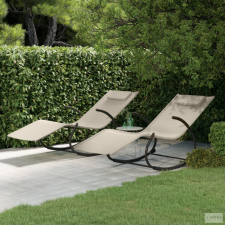 vidaXL 2 db krémszínű acél és textilén hintázó napozóágy kerti bútor