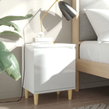 vidaXL 2 db magasfényű fehér éjjeliszekrény fa lábakkal 40x30x50 cm bútor