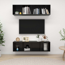 vidaXL 2 db magasfényű fekete forgácslap fali TV-szekrény bútor