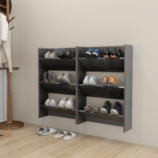 vidaXL 2 db magasfényű szürke fali cipősszekrény 80 x 18 x 90 cm bútor