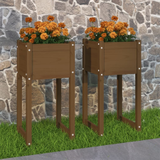 vidaXL 2 db mézbarna tömör fenyőfa növénytartó 40x40x81 cm kerti dekoráció