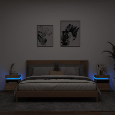 vidaXL 2 db sonoma-tölgy éjjeliszekrény LED-fényekkel 40x39x48,5 cm bútor
