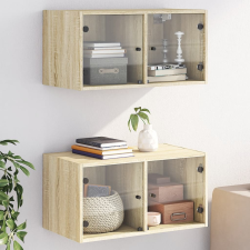 vidaXL 2 db sonoma tölgy színű faliszekrény üvegajtókkal 68,5x37x35 cm bútor