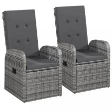 vidaXL 2 db szürke dönthető háttámlás polyrattan kerti szék párnával kerti bútor